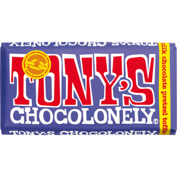 Шоколад Молочный Tony's Chocolonely Pretzel & Toffee Dark Milk 180g с Кусочками Кренделей и Ирисками Toffee 42%