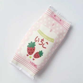 Пенал в форме пакета с молоком клубничный Strawberry Milk розовый из искусственной кожи для школы и канцелярии в корейском стиле