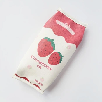 Пенал у формі пакету з молоком полуничний Strawberry Milk червоний зі штучної шкіри для школи та канцелярії в корейському стилі