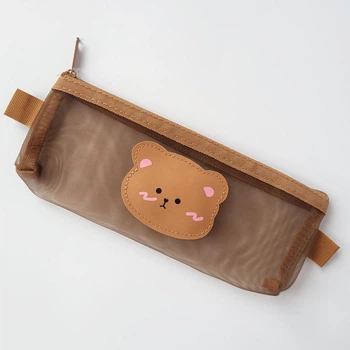 Пенал с мишкой Cute Love Bear Small коричневый сетчатый вместительный минималистичный для школы и канцелярии