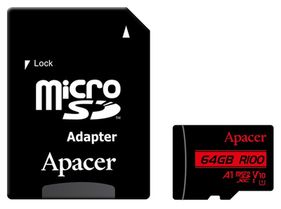 Карта пам'ятi Apacer microSDXC 64GB U1 V10 A1 R100 + adapter (100/10 MB/s)