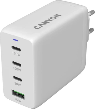 Сетевое зарядное устройство Canyon CU100ACC GaN 100 Вт 3xUSB-C PD2.0 1xUSB-A QC2.0 EU White (CNS-CUW100ACC)