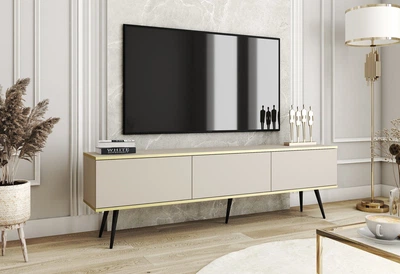 Тумба под ТВ Perfect Home Оро / Oro RTV175 3-дверная с черными ножками Бежевый