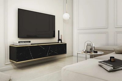 Тумба под ТВ навесная Perfect Home Оро / Oro RTV135 2-дверная Черный мрамор роял