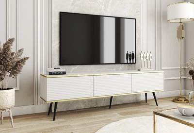 Тумба под ТВ Perfect Home Оро / Oro RTV175 MDF 3-дверная с черными ножками Белый