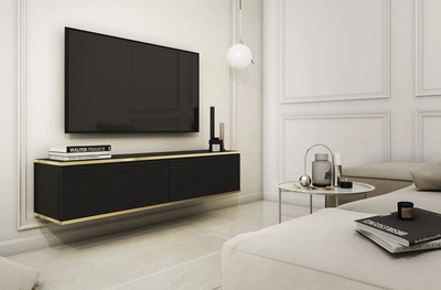 Тумба под ТВ навесная Perfect Home Оро / Oro RTV135 MDF 2-дверная Черный