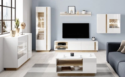 Стенка в гостиную Perfect Home Арко / Arco A Белый глянец/дуб грандсон