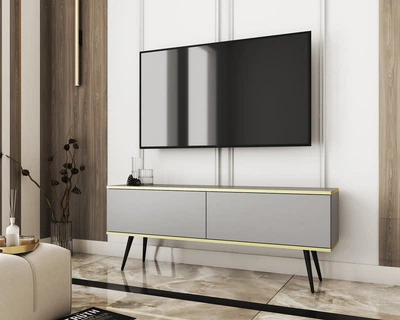 Тумба под ТВ Perfect Home Оро / Oro RTV135 2-дверная с черными ножками Серый