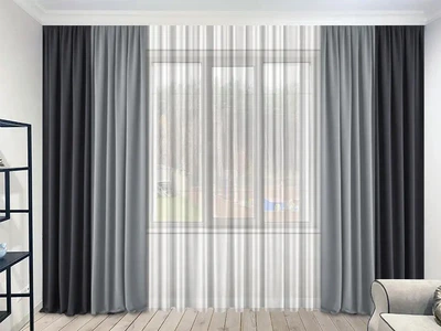 Двухцветный комплект штор MANA микровелюр Diamond 150*250 см, две шторы. Цвет серый и графитовый (525/701)