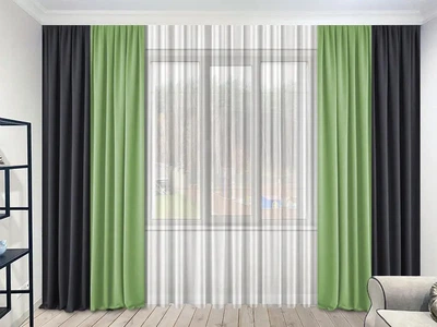 Двухцветный комплект штор MANA микровелюр Diamond 150*240 см, две шторы. Цвет салатовый и графитовый (207/701).