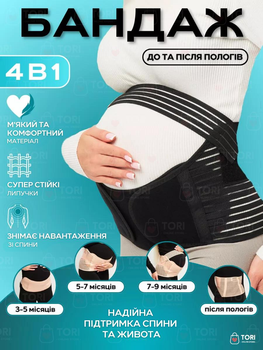 4в1 бандаж для вагітних: утягуючий до і після пологів на липучках надміцної фіксації, чорний (544444634)