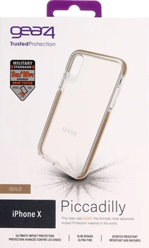 Фирменный противоударный чехол Gear4 Piccadilly Clear Gold D3O SM для iPhone X Xs