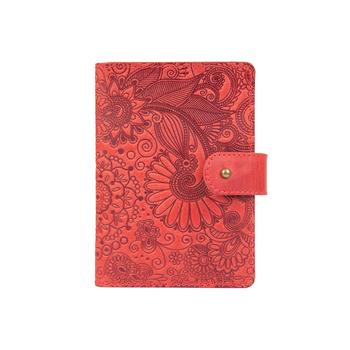 Шкіряний портмоне для паспорта / ID документів HiArt PB-02/1-S18-1440-T005 Shabby Red Berry "Mehendi Art"