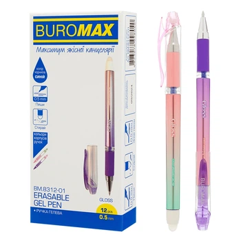 Набір ручок, ручка гелева Пиши-стирай GLOSS 0.5мм, синій, 12шт, BM.8312-01