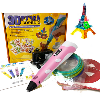 Дитяча 3D ручка для малювання із трафаретом 3D PEN 3 з LCD екраном Рожева