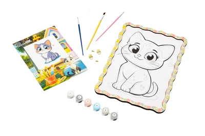 Развивающая игрушка разукраска из дерева PuzzleOK Котик с красками