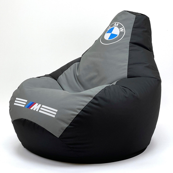 Крісло мішок Elegant 140 см х 100 см чорний + сірий BMW + подушечка Flex Oksford