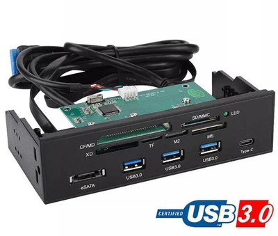 Пристрій для читання карток STW 3125 у відсік 5,25 дюйма, 11в1, USB 3.0 ESATA TYPE-C картридер з підтримкою карток пам'яті M2, MSO, SD, MS, XD, CF Чорний
