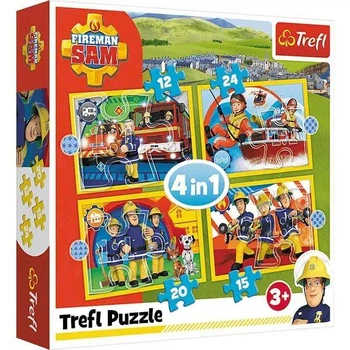 Пазли 4 в 1 Пожежник Сем та його команда. Prism A&D Fireman Sam (12,15,20,24 ел.) 34373 (Trefl)