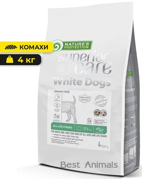 Сухий беззерновий гіпоалергенний корм для собак всіх порід Nature's Protection Superior Care White Dogs Adult All Breeds Натюр Протекшн Суперіор Кєр для сітлого забарвлення з комахами 4 кг (4771317476005)