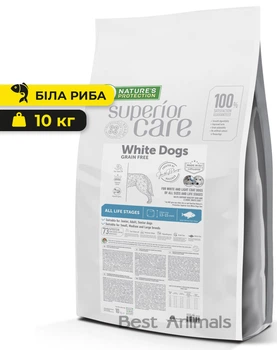 Сухий беззерновий гіпоалергенний корм для собак всіх порід Nature's Protection Superior Care White Dogs Grain Free Adult All Breeds Натюр Протекшн Суперіор Кєр для світлого забарвлення з білою рибою 10 кг (2917400077052)
