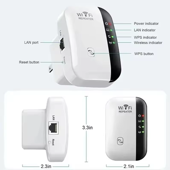 Беспроводной репитер усилитель сигнала Wi-Fi WPS 300 Мбит/с 2.4G White (4 индикатора)