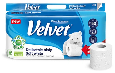 Туалетний папір Velvet Soft White 8 рулонів 3-ох шаровий без аромату