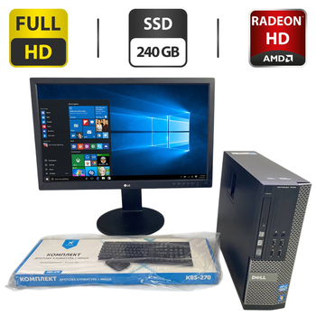 Комплект ПК: компьютер Dell OptiPlex 7010 SFF / Intel Core i5-3470 (4 ядра по 3.2 - 3.6 GHz) / 8 GB DDR3 / 240 GB SSD / AMD Radeon HD 7470, 1 GB GDDR3, 64-bit / DVD-ROM + Монитор Б-класс LG 23MB35PY-B / 23" (1920x1080) IPS б/у
