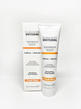 Отбеливающая зубная паста с матча и шафраном Eurofresh Whitening Toothpaste Saffron and Matcha Farmasi130 гр