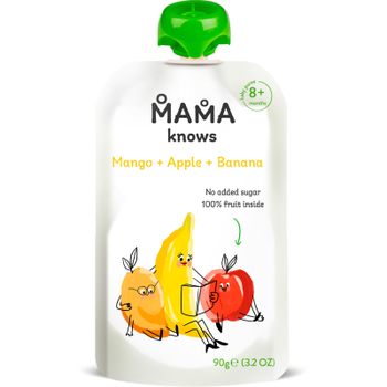 Детское пюре Mama knows Манго, Яблоко и Банан без сахара 90 г (4820016254534)