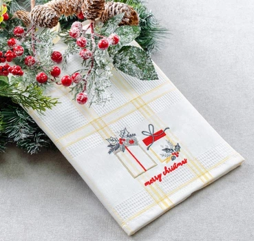 Полотенце вафельное Home Line. Желтая полоска, с вышивкой подарки-45х70