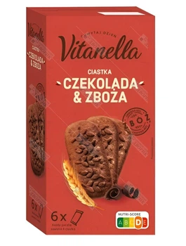 Печиво мультизлакове зі шматочками шоколаду Vitanella з цільнозерновим борошном Ciastka czekolada & zboża 300 г