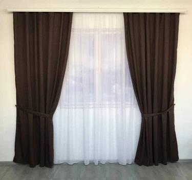 Готові штори на тасьмі з мікровелюру 200x270 cm (2 шт) ALBO Шоколадні (SH-PK-14)