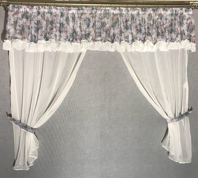 Шифонова фіранка з ламбрекеном з батисту синя ALBO 400x180 cm (KU-631B-1)