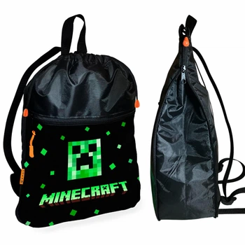 Детская сумка для обуви спортивной формы Майнкрафт Крипер "Minecraft" спортивный рюкзак-мешок 43х32см с расширительным клапаном для мальчика (0062)