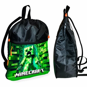 Дитяча сумка для взуття спортивної форми Майнкрафт Кріпер «Minecraft» спортивний рюкзак-мішок 43х32см з розширювальним клапаном для хлопчика (0086)