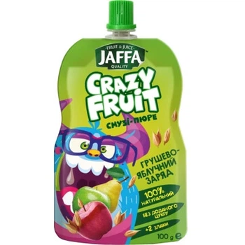 16шт, Детское пюре Jaffa Crazy Fruit Фруктовый десерт из груш и яблок перетертых со злаками 100 г (4820192261999)