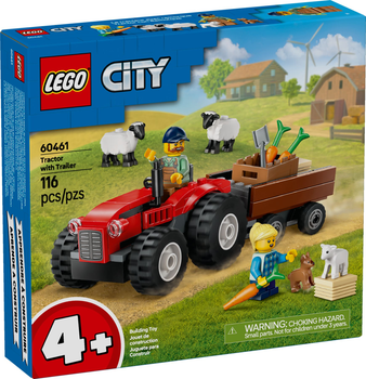 Zestaw klocków LEGO City Czerwony traktor z przyczepą i owcą 116 elementów (60461)