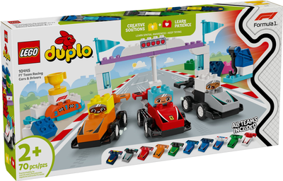 Zestaw klocków LEGO DUPLO Bolidy i kierowcy F1 70 elementów (10445)