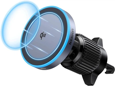 Беспроводное автомобильное зарядное устройство UGREEN W708 Magsafe Qi2 15W держатель для телефона на вентиляционную решетку 15Вт, iPhone 16/16 Plus 15/15 Plus/15 Pro/15 Pro Max/14/13/12 Black (35970)