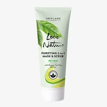 Очищающая маска-скраб 2 в 1 для лица Oriflame с органическим чайным деревом и лаймом Love Nature, 75 мл