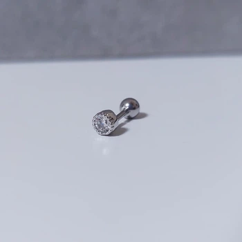 Серьга штанга для хряща уха, трагус, хеликс DeKolie MK1197-2 серебряная