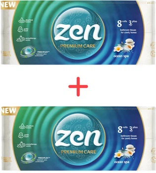 Упаковка туалетного паперу Zen Premium Care Ocean SPA 3 шари 145 відривів 8 + 8 рулонів (5944582100077/5944582100077)