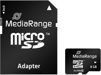 Карта памяти MediaRange microSDHC 8GB Class 10 + SD адаптер MR957 (4260283113521)