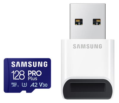 Карта памяти Samsung Pro Plus SDXC 128GB Class 10 UHS-I U3 V30 + считыватель (MB-MD128SB/WW)