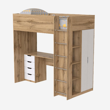 Кровать-чердак детская LofTerno Head Binky ДЮС33 1932x1800x1000 Дуб крафт золотой и Белый супермат (МДФ) (BK0