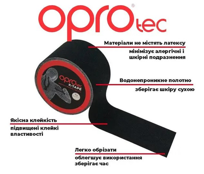 Кінезіологічний тейп OPROtec Kinesiology Tape TEC57541 чорний 5 cм x 5 м (TEC57541)