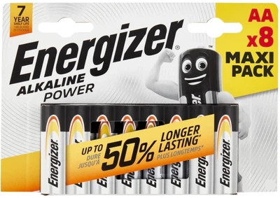 Батарейка щелочная Energizer Alkiline Power (E91), AA/LR6, блистер 8шт (x8 Maxi Pack), 7 лет