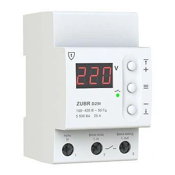 Реле напряжения ZUBR D25t реле контроля и защиты от перенапряжения ЗУБР отсекатель барьер