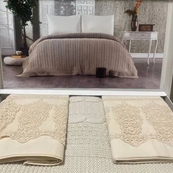 Комплект плед-покривало + наволочки Diamond Fiore, BEIGE Бежевий, Євро Максі, 220x240 см, 50x70 см